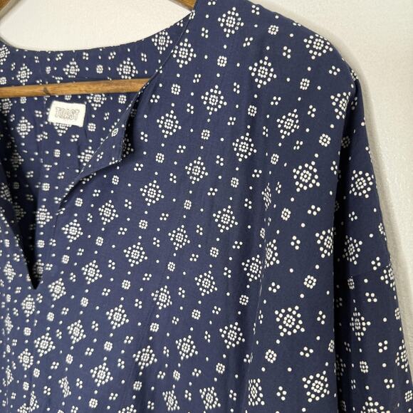 Toast Dress Womens XL Blue White Kaftan Floral Print Cotton Boho India Pockets - Picture 2 of 9